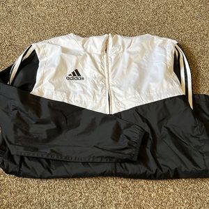 Adidas White and Black Zip Windbreaker